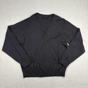 Structure 100% Fine Italian Merino Wool Button Up Grey Cardigan Sz L FLAWS READ